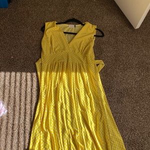 Long summer yellow Polk dotted dress
